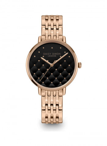 Women's Gold Bracelet Watch With Black Quilted Dial