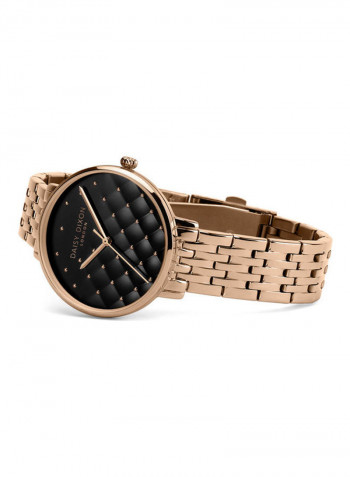 Women's Gold Bracelet Watch With Black Quilted Dial