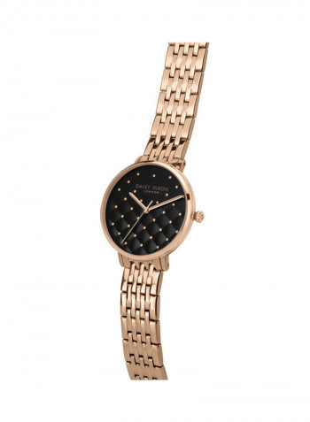 Women's Gold Bracelet Watch With Black Quilted Dial