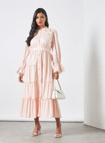 Embroidered Shirt Dress Peach