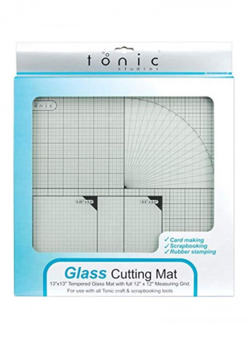 Tempered Glass Cutting Mat With Measuring Grid White/Blue 12x12inch
