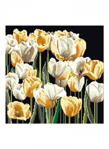 18-Piece Tulips On Aida Cross Stitch Kit Beige/Grey/Green