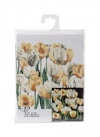 18-Piece Tulips On Aida Cross Stitch Kit Beige/Grey/Green