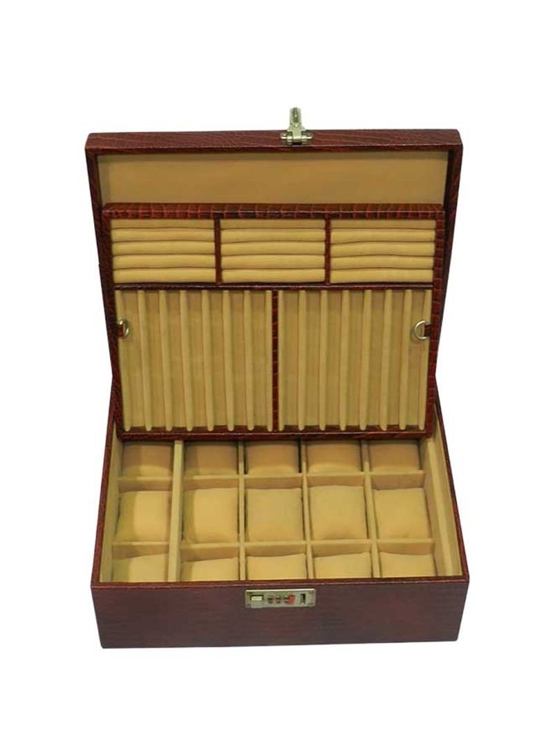 15-Grid Leather Watch Box With Pen And Ring Holder