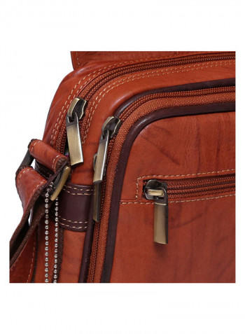 Leather Stitch Detailed Messenger Bag Brown