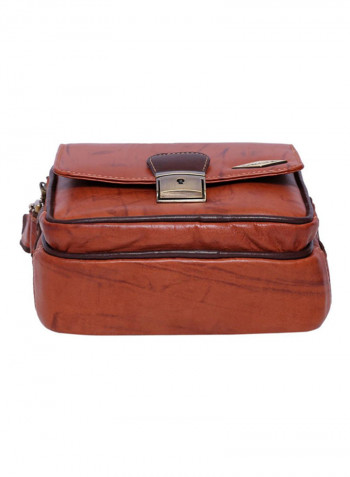 Leather Stitch Detailed Messenger Bag Brown