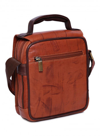 Leather Stitch Detailed Messenger Bag Brown
