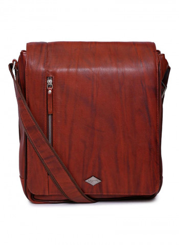 Leather Zipper Closure Crossbody Bag Brown