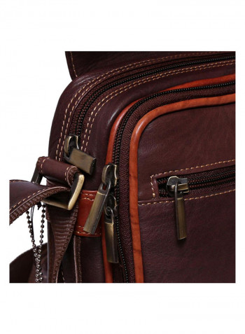 Leather Stitch Detailed Messenger Bag Brown