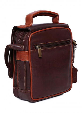 Leather Stitch Detailed Messenger Bag Brown