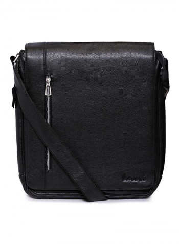 Leather Zipper Closure Crossbody Bag Black