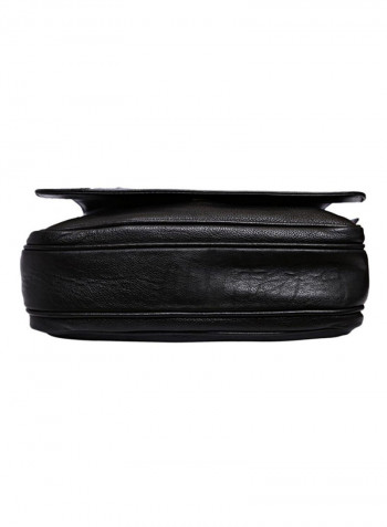 Leather Zipper Closure Crossbody Bag Black