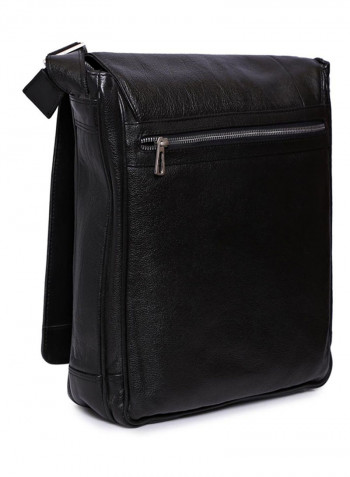 Leather Zipper Closure Crossbody Bag Black