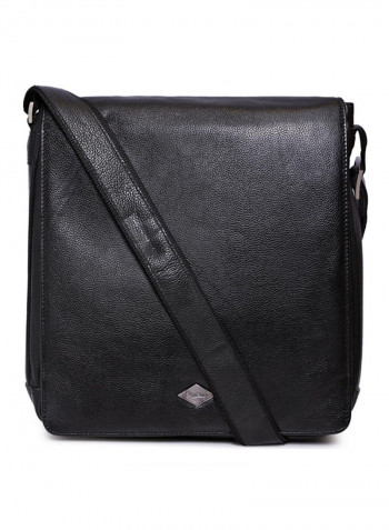 Leather Zipper Closure Crossbody Bag Black