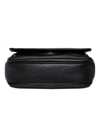 Leather Zipper Closure Crossbody Bag Black