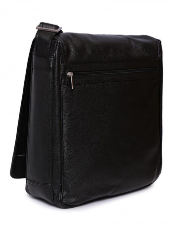 Leather Zipper Closure Crossbody Bag Black
