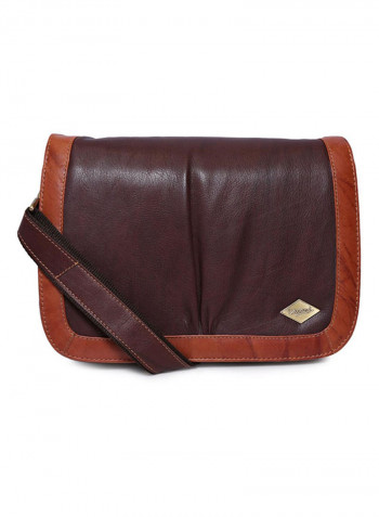 Leather Zipper Closure Crossbody Bag Brown