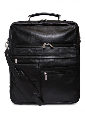 Leather Stitch Detailed Messenger Bag Black