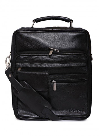 Leather Stitch Detailed Messenger Bag Black