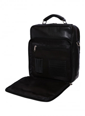 Leather Stitch Detailed Messenger Bag Black