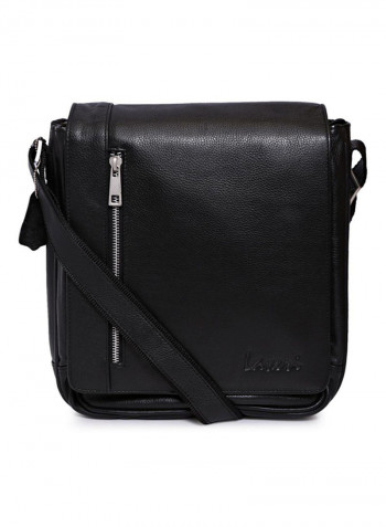 Leather Zipper Closure Crossbody Bag Black