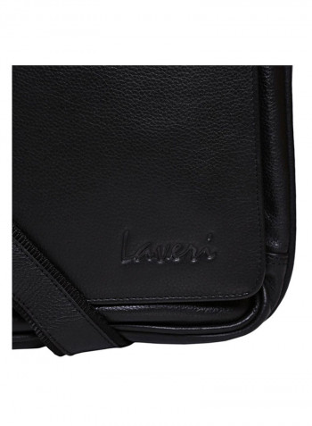 Leather Zipper Closure Crossbody Bag Black