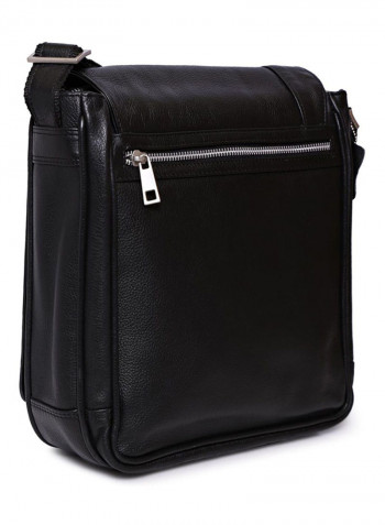 Leather Zipper Closure Crossbody Bag Black
