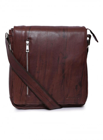 Leather Zipper Closure Crossbody Bag Brown