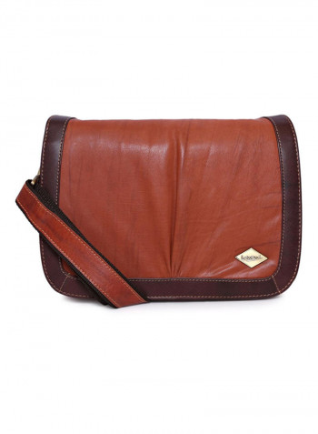 Leather Zipper Closure Crossbody Bag Brown