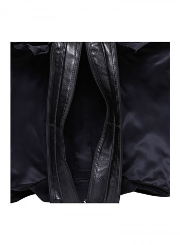Leather Multipurpose Zipper Messenger Bag Black