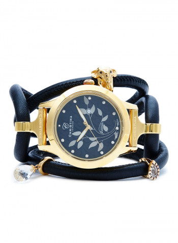 Women's Fabric Analog Wrist Watch305 GBLBL BLACK CRYSTAL