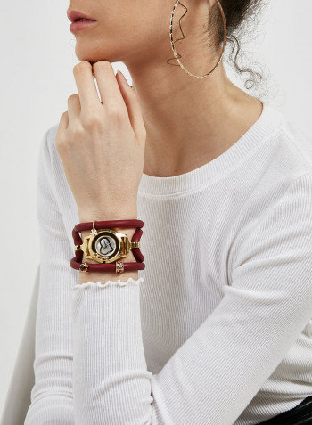 Women's Leather Analog Wrist Watch 300 Gwbln Love Red