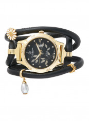 Women's Fabric Analog Wrist Watch305 GBLBL BLACK PEARL DROP