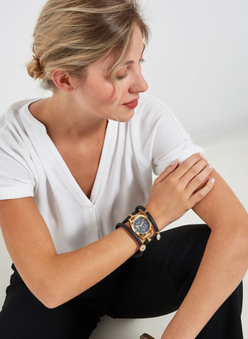 Women's Fabric Analog Wrist Watch305 GBLBL BLACK PEARL DROP