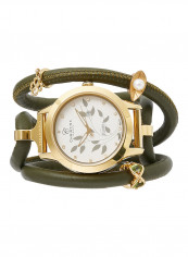 Women's Fabric Analog Wrist Watch305 GWBL OLIVE PEARL LEAF