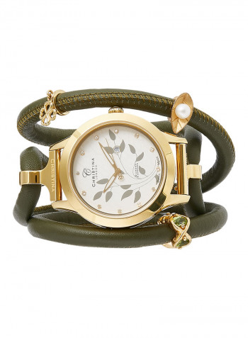 Women's Fabric Analog Wrist Watch305 GWBL OLIVE PEARL LEAF