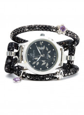 Women's Fabric Analog Wrist Watch305 SBLBL SILVER BLACK