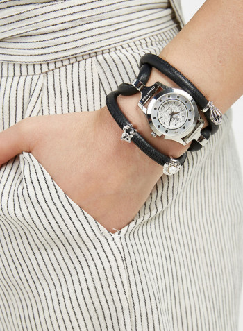 Women's Fabric Analog Wrist Watch300 SWBLN BLACK MOP