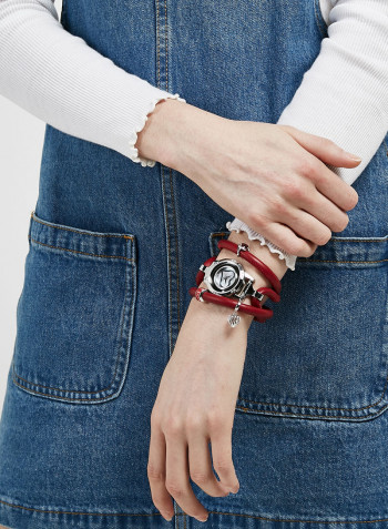 Women's Fabric Analog Wrist Watch300 SWBLN LOVE RED HEART CAGE