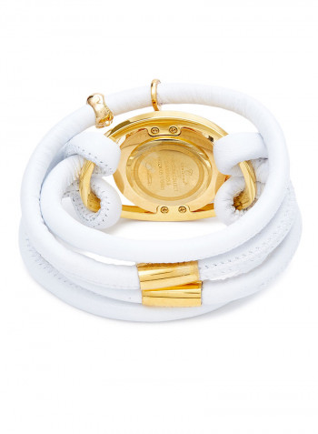 Women's Fabric Analog Wrist Watch301 GWBL WHITE CRYSTAL FLOWER