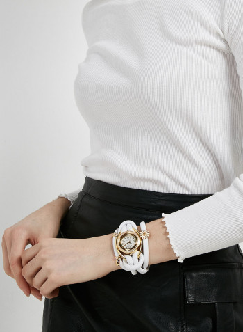 Women's Fabric Analog Wrist Watch301 GWBL WHITE CRYSTAL FLOWER