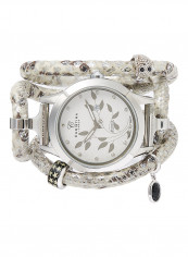 Women's Fabric Analog Wrist Watch305 SWBL SNAKE PEARL FLOWER