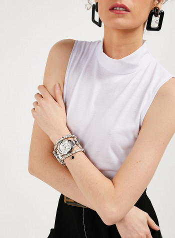 Women's Fabric Analog Wrist Watch305 SWBL SNAKE PEARL FLOWER