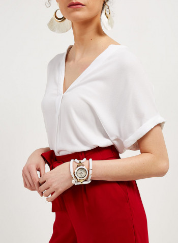 Women's Fabric Analog Wrist Watch308 GWW WHITE PEARL