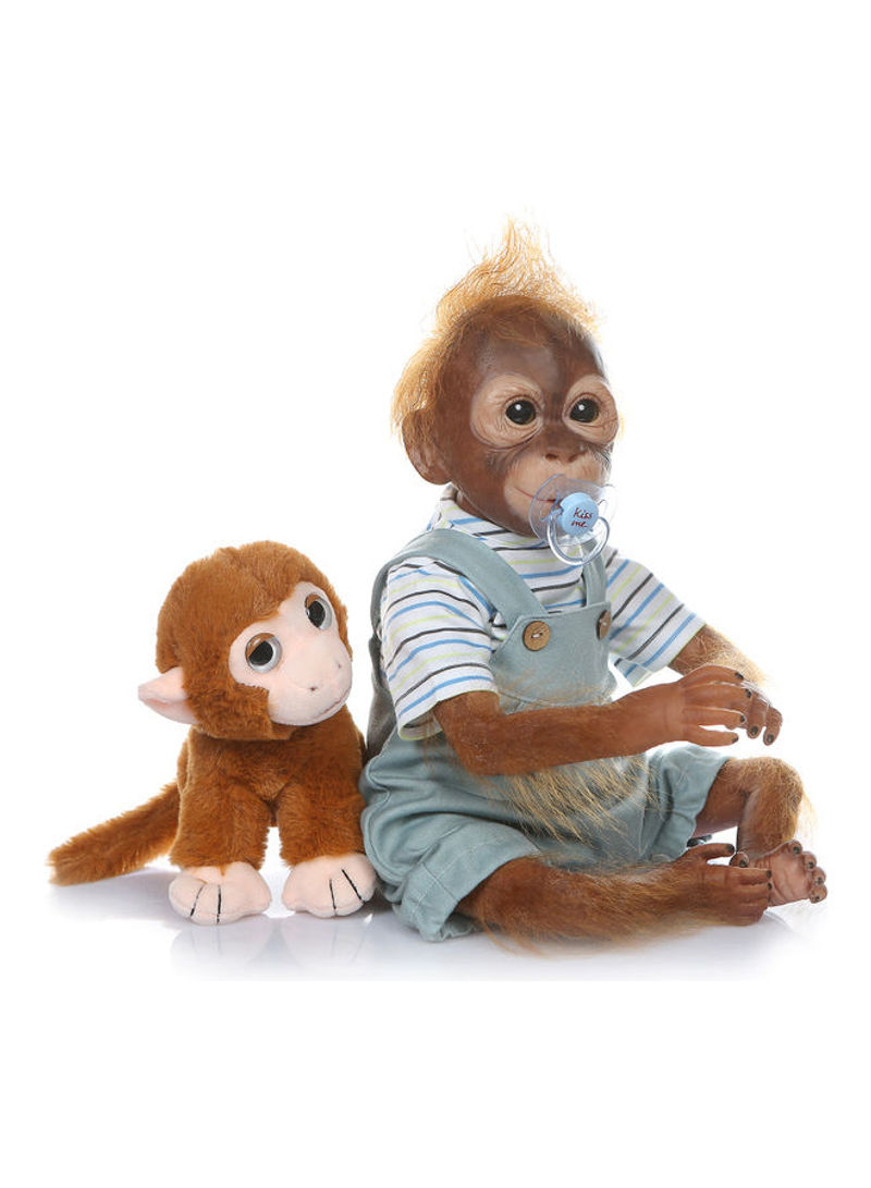 Realistic Baby Monkey Doll with Blue Outfit 43.3x15x24.5cm