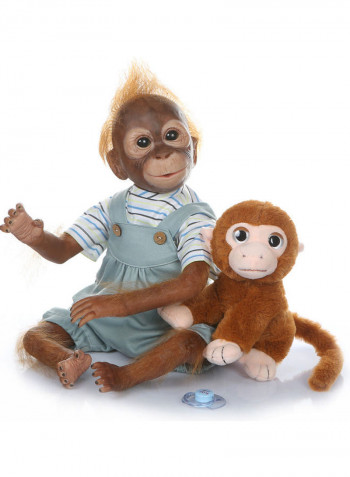 Realistic Baby Monkey Doll with Blue Outfit 43.3x15x24.5cm