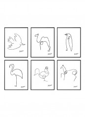 6-Piece Picasso Animal Line Drawing Themed Framed Poster Set White/Black 30x40cm