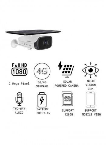 Full HD 2MP 4G/3G PTZ Camera with solar panel White/Black 17x8x10cm