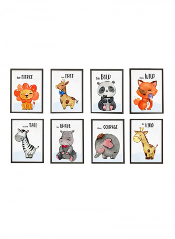 8-Piece Animal Nursery Poster Set With Frame Multicolour 21x30centimeter