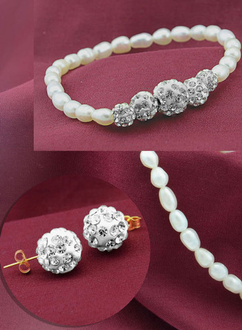18K Gradual Crystal Balls And Pearls Strand Jewellery Set